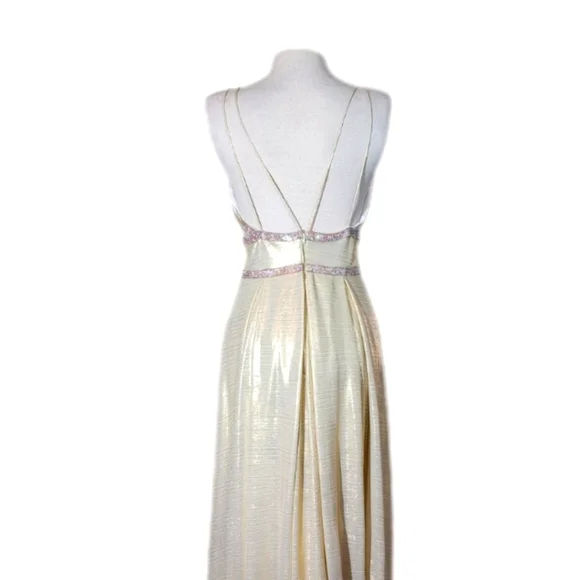 Camille Dress Metallic Sweetheart Rhinstone Maxi Champagne Plus Size 14 - Picture 5 of 17